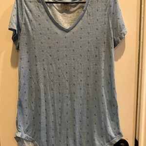 Style & Co. Sky Blue Patterned Short Sleeve Top